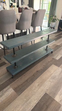 Industrial Rustic Blue-Gray Painted Wood Shelf