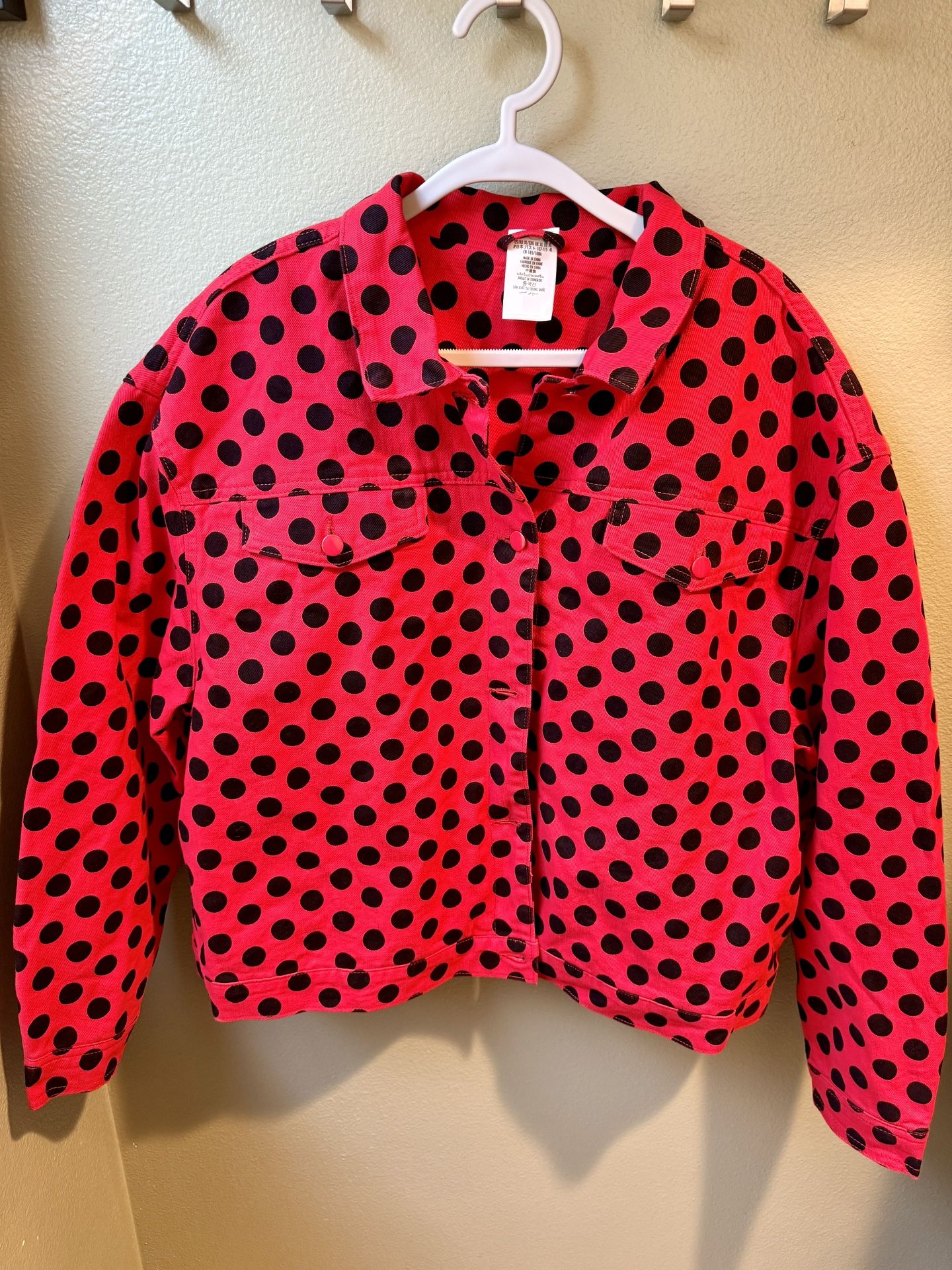 Disney Women’s Jacket XL Red Minnie Mouse Polka Dot Denim