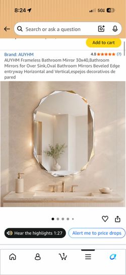 Frameless Oval Beveled Wall Mirror 30x40