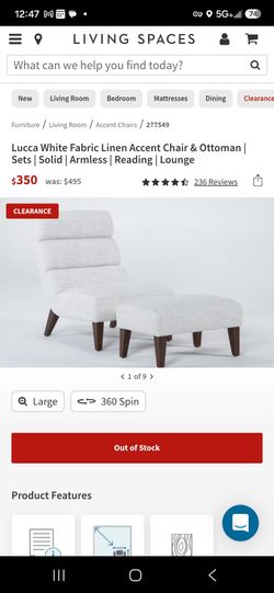 Living spaces Lucca white linen lounge plus stool