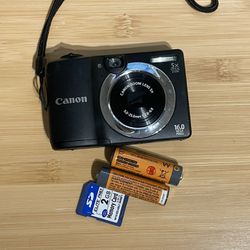 Canon Powershot A1400 Black Digital Camera Tested Works  Flash video zoom shutter all working. Includes batteries and memory card