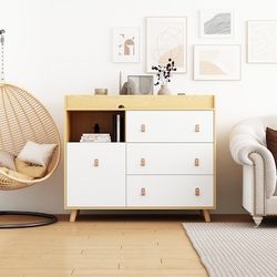 New-44.9-in W White+Brown Freestanding -Mount Changing Table
