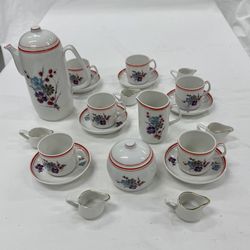 Hollohaza Hungary 1831, Porcelain Espresso set 6 cups, saucers ( 21 pieces)