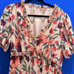 Women’s L/XL Casual Boho Floral Maxi Dress – V Neck Short Sleeve Party Wedding