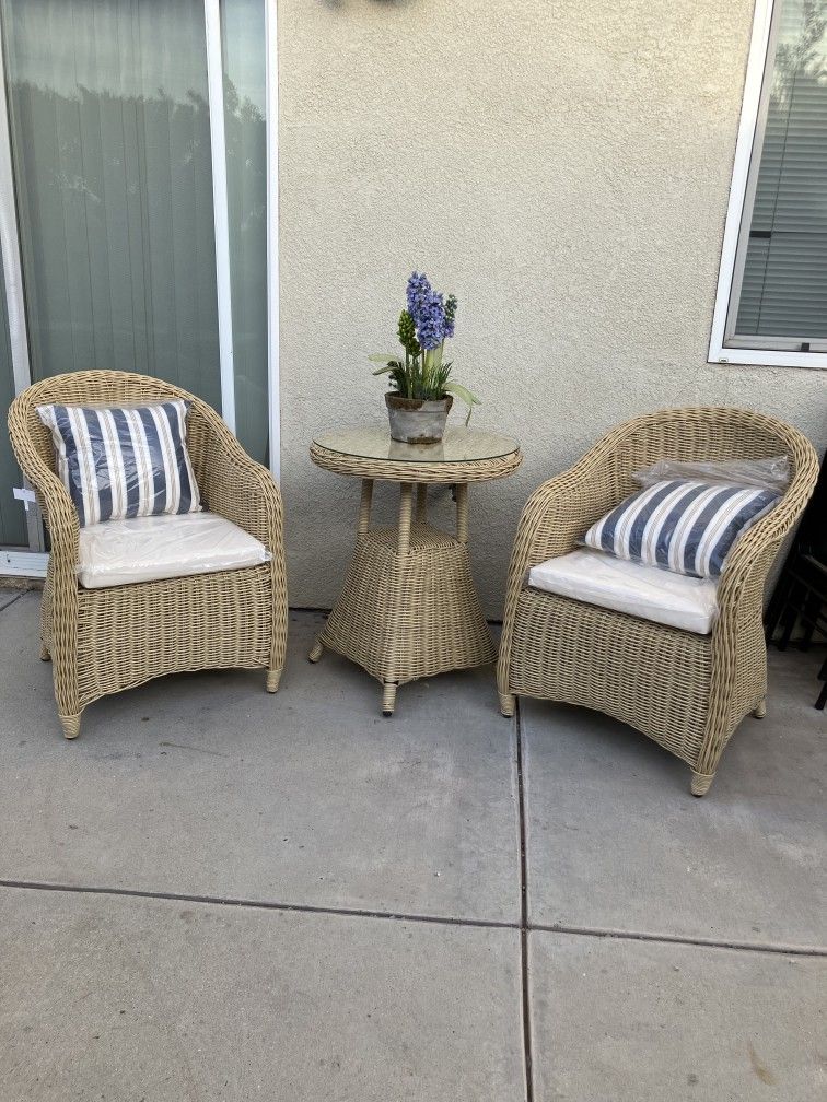 3 Pieces Wicker Woven Chat Set Of 3 Color: Tan