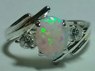 Sterling silver opalesque ring with cz accents