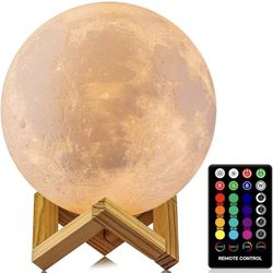 Mind-Glowing Moon Lamp - 3D Moon Night Light for Kids Bedroom - Globe Nightlight with Multi Color LED, Touch/Remote Control