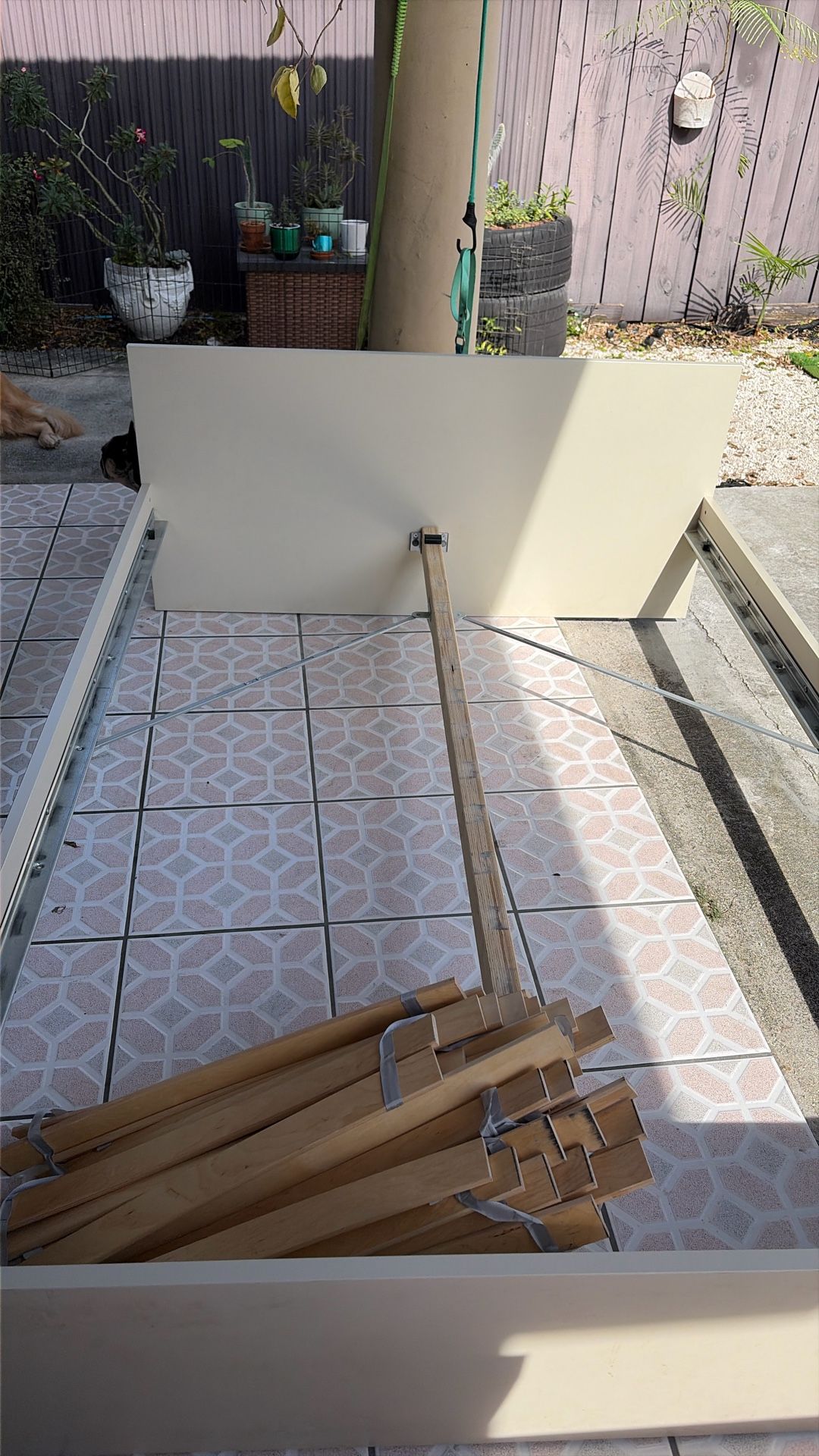 Beige Full Size Wood Bed Frame With Slats