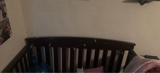 Dark Wood Baby Crib with mattress