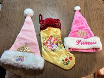 Disney Princess Christmas stocking and Santa hats