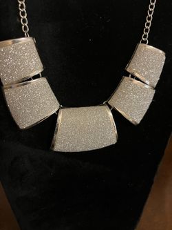 Silver Glitter Statement Bib Necklace