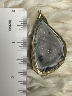 Druzy Mexican Agate Pendent With 24k Gold Edge Accent Over Brass 