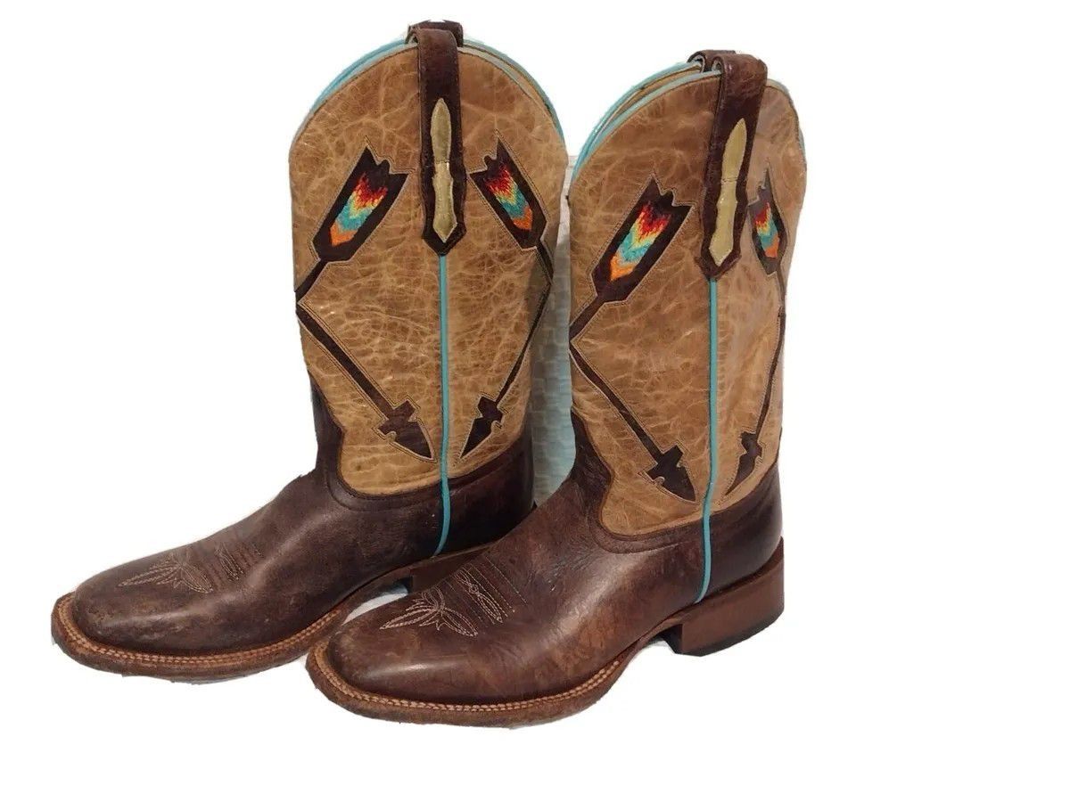 6.5 Two-Tone Brown Johnny Ringo Rainbow Arrow Cowgirl Boots Size Jr922-38C