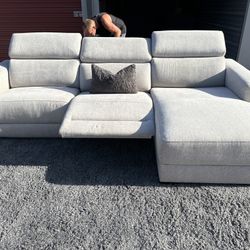 Jonathan Louis Modern Gray Power Reclining Sectional W/ RAF Chaise + Adjustable Headrests, Pre Cleaned, Performance Fabric, Modular , Gray Sectional
