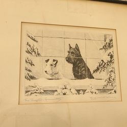 Two Cute Dogs Artist Etching "The Reception Committee" by Marguerite Kirmse