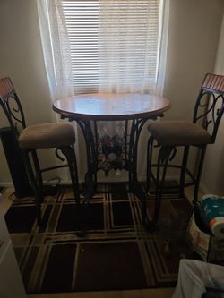 Bistro Table Set with Wine Rack and 2 Bar Stools