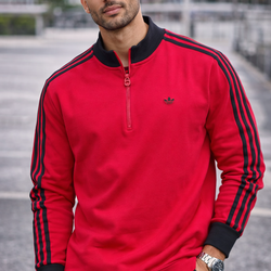Adidas Originals 3 Stripe 1/4 Zip Sweatshirt Mens L Red Black NWT
