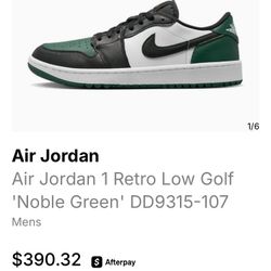 Nike Air Jordan 1 Low Golf ‘Noble Green’ – Size 7 
