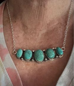 Sterling Silver Five-Stone Turquoise Bar Necklace