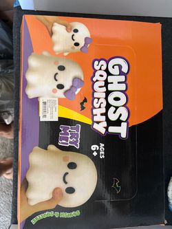 Ghost Squishy Toy with Purple Bow