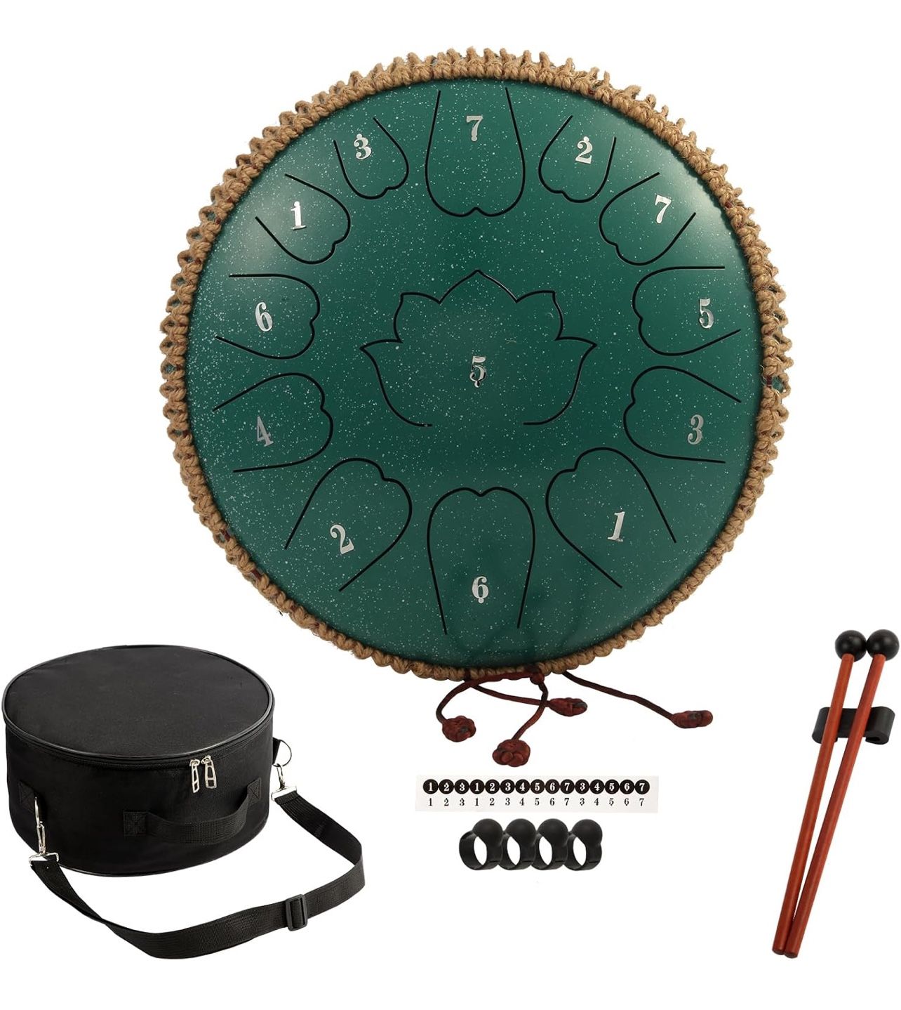 Steel Tongue Drum - 12-Inch 13-Notes Tongue Drum, D Major Outdoor Rain Drum With Tote Bag, Music Book, and Hand-Held Drumsticks (Green)