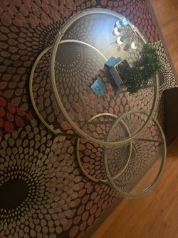 Round Glass and Gold Coffee Table Set