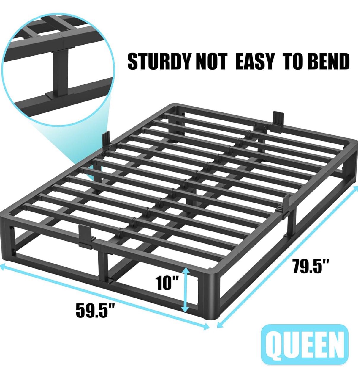 Firpeesy Upgrade Anti Bending and Round Corner Legs 10 inch Metal Queen Bed Frame 3500 LBS Heavy Steel Slats Support Platform Bed Frames No Box Spring