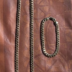 10k Gold Big 7mm Matching Miami Cuban Chain + Bracelet 