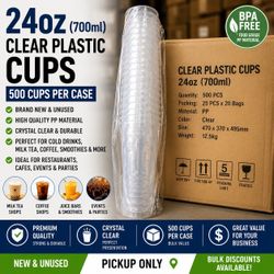 500 Clear Plastic Cups 24oz (700ml) – New in Case