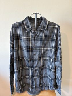 Gray Plaid Flannel Button-Up Shirt