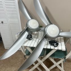 New / Open Item 2 indoors 44” Silver Celibg Fans with LED lights and Remote Controls
