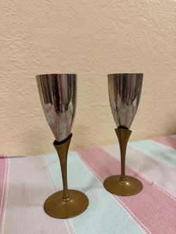 Vintage Two-Tone Champagne Flutes / Wine Glasses 6.5” (Set of 2)