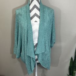 Tribal L/XL Blue Laguna Knit 2 Way Versatile Cardigan Waterfall Sweater NWT