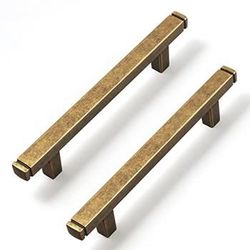 Goo-Ki 6-Pack Vintage Brass Drawer Handles 3-3/4 in（96mm） Hole Centers Straight Bar Pull,Antique Brass Solid Cabinet Pulls for Kitchen Cabinets and Dr