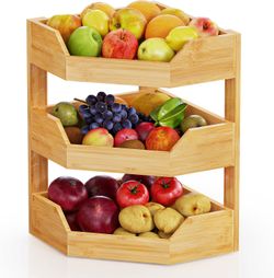 NEW 3 tier bamboo corner fruit basket