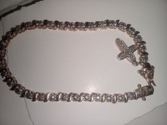 Vintage Religious bracelet / Cross tennis Bracelet Fob sterling Silver Charm Hallmark brilliant cz's christian jewelry