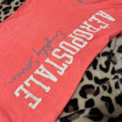 Aeropostale White, Grey And Coral Shirt With Cursive Writing 