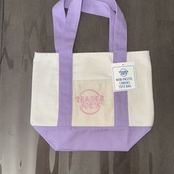 Trader Joes Mini Pastel Canvas Tote Bag - Lavender