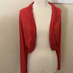 Rare 90s Vicky Tiel designer Red Women's cardigan red ruffled front silky sz small