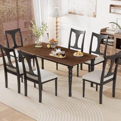 7-Piece Dining Table Set, Rustic Wooden Table with Removable Leaf and 6 Upholstered Chair By Alcott Hill®  Brand new in box - Assembly is required  ca