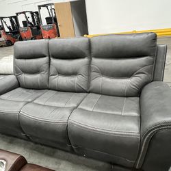 Italian Leather Loveseat Console London P2 Grey Sofa