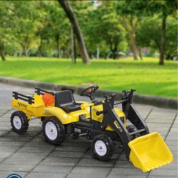 Kids Ride-On Pedal Tractor with Front Loader and Trailer