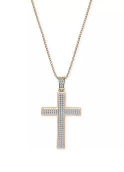 1 CT Diamond Cross Pendant Necklace – 14K Gold Plated – 22”