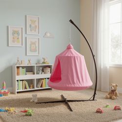 Hammock Chair Stand with Swing Tent, w/ LED Lights, 330LBS Capacity Swing Set for Indoor, Outdoor Relaxation