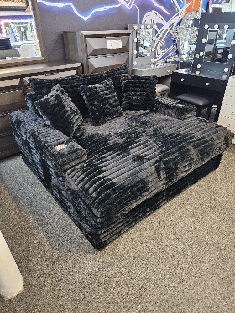 XL Chaise Corduroy Fabric W/ Cup Holder & USB OUTLET $649