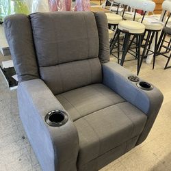 Power Recliner w/ USB Ports Chair Cup Holders LED Lights Home Theater Chair w/ Speaker - Dark Gray