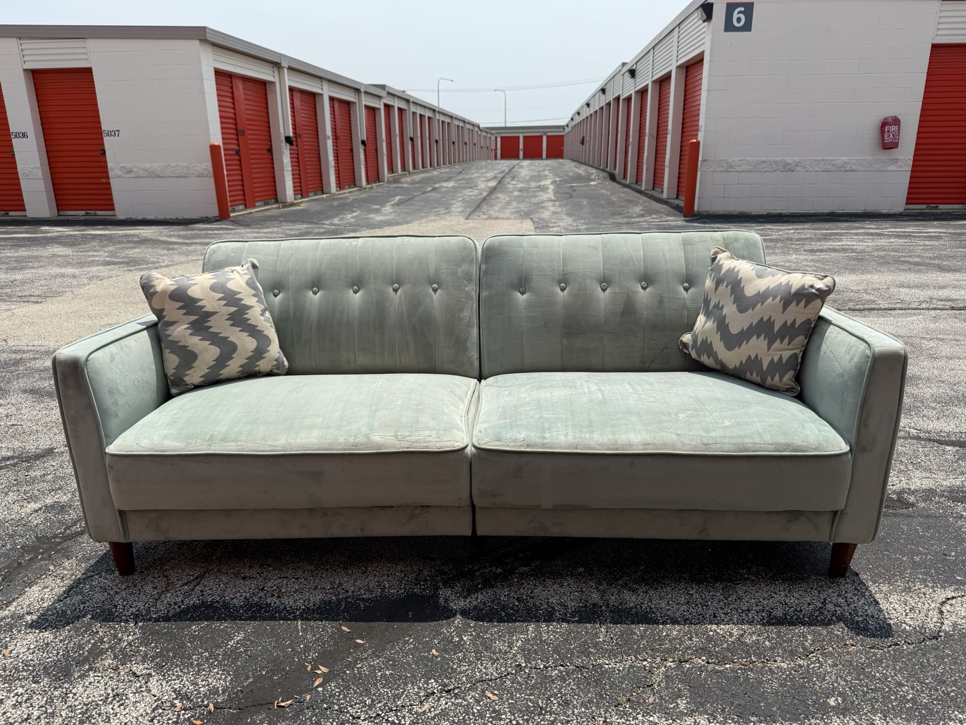 Velvet Square Arm Convertible Sleeper Sofa - Light Green! ***Free CurbSide Delivery***