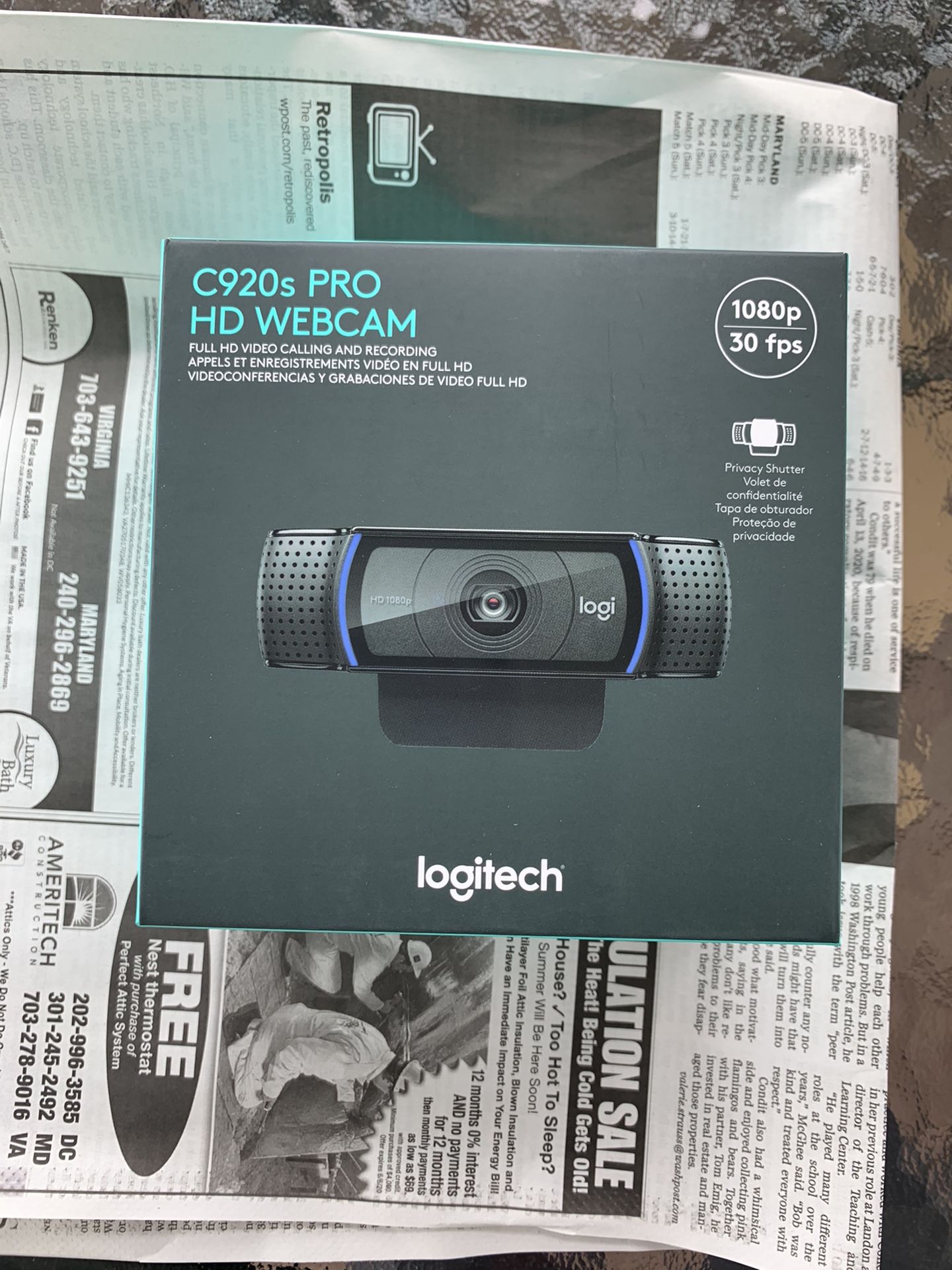 Logitech 960-001251 C920s Pro HD 1080p Webcam with Privacy Shutter