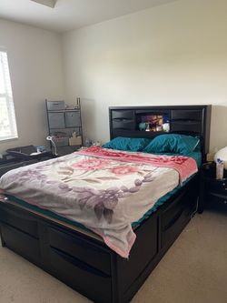 Black Queen Bed Frame with Storage Drawers