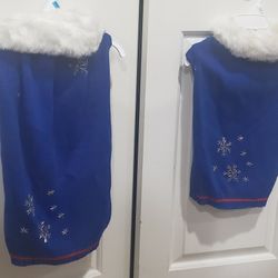 2 TWO Blue Knit Dog Sweater Snowflake. Faux Fur Collar. L-XL. 